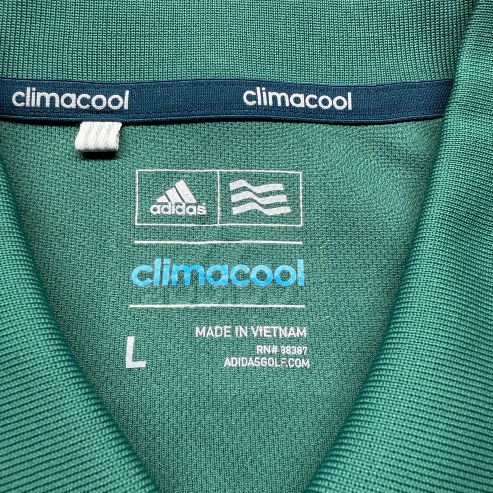 Adidas Polo Shirt Mens Large Green Climacool Golf Short Sleeve 3-Stripe Sport - Picture 4 of 8
